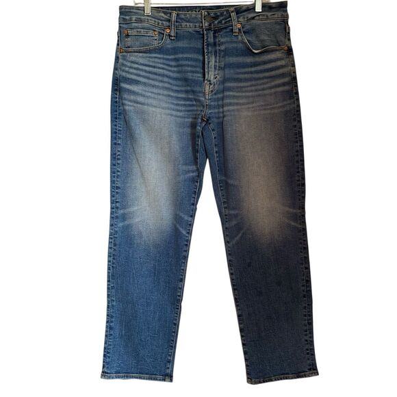 American Eagle Athletic Straight Jeans Men 32x30 Blue Light Wash Stretch - Picture 1 of 8